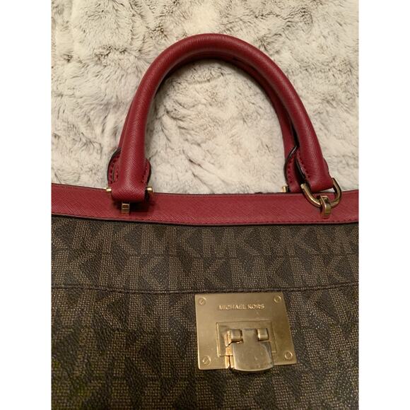 Michael Kors Purse Burgundy And Chocolate - Picture 10 of 13